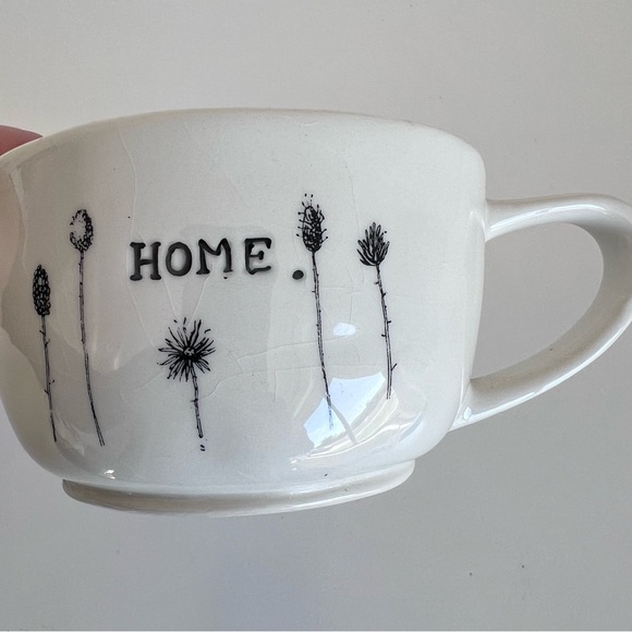 Early Rae Dunn By Magenta HOME Cappuccino Mug Flowers Typewriter Font - Picture 11 of 11